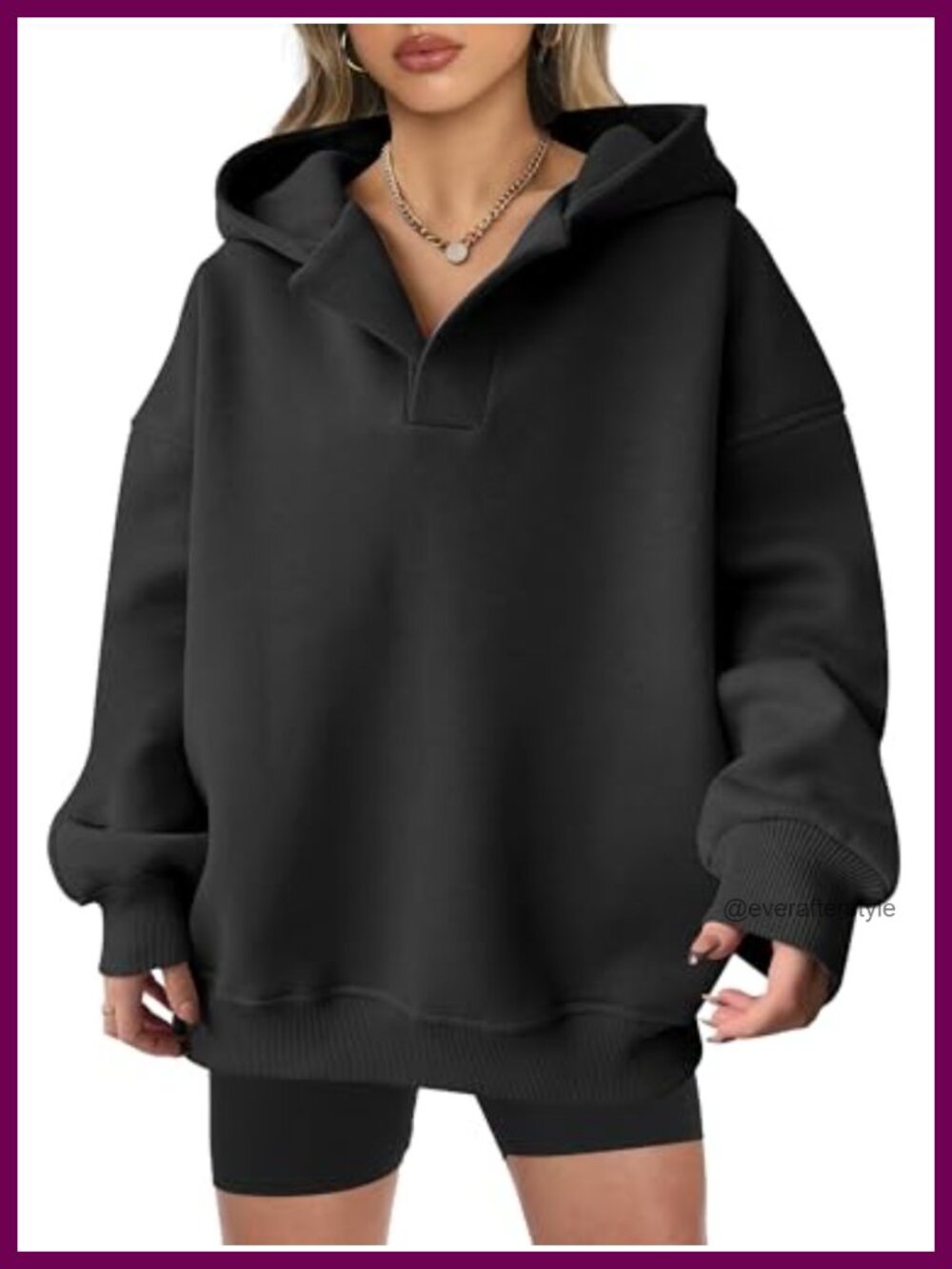 Oversized V Neck Hoodie Long Sleeve Pullover Casual Y2K Sweatshirt
